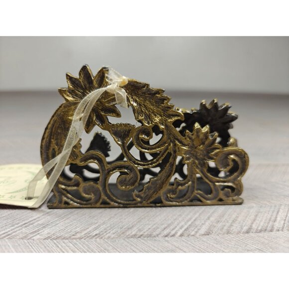 Collette Et Cie Metal Enamel Ornate Floral Business Card Holder Rhinestone New - Picture 5 of 7